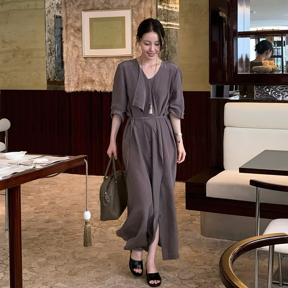 FLUID DRAPE LONG OPS_STONE GREY