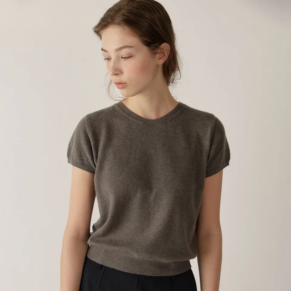 baby alpaca half sleeve pullover (melange grey)