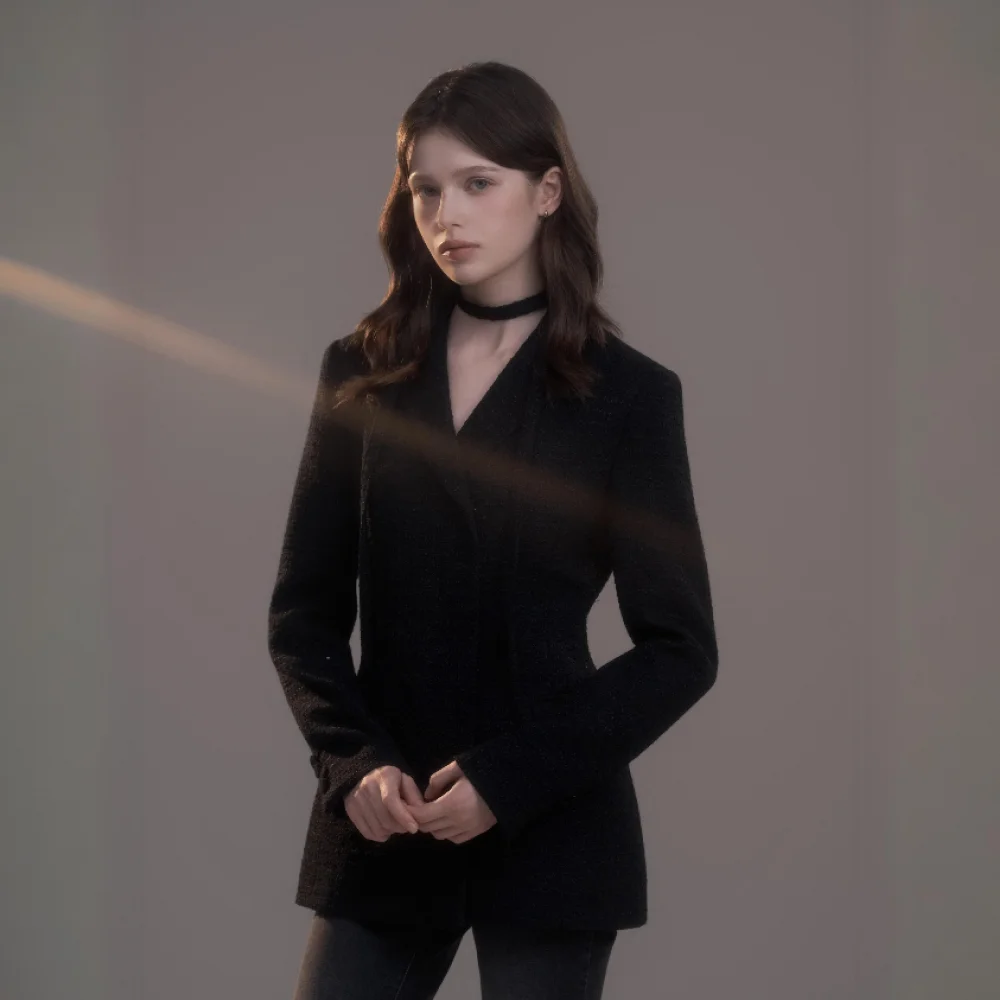 Emma String Jacket - Tweed Black