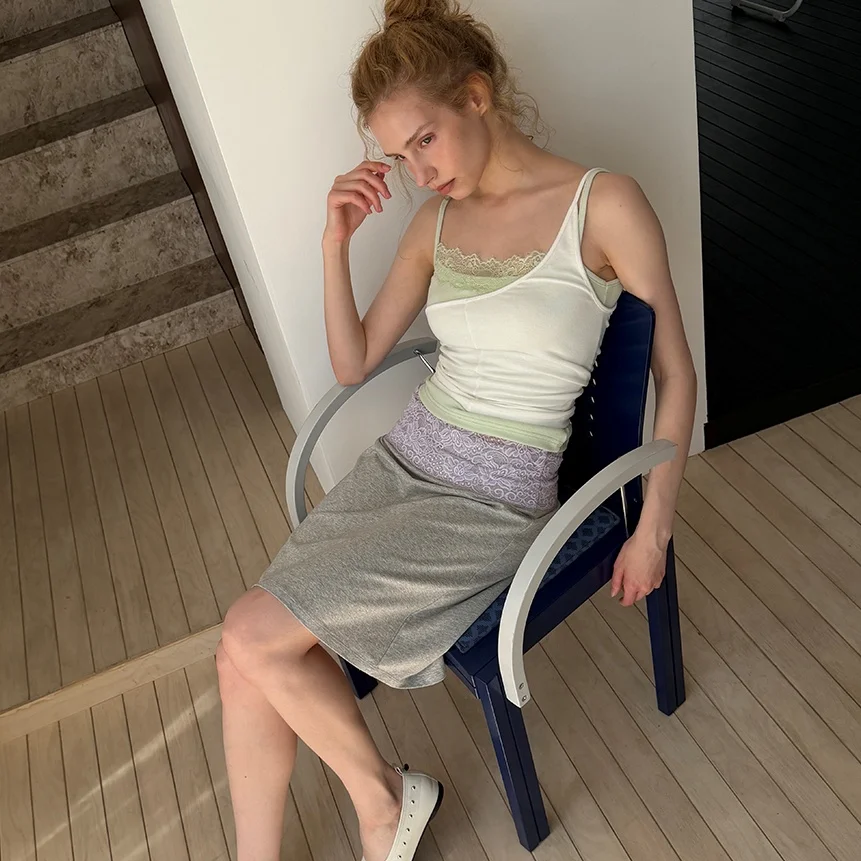 LACE WAIST SKIRT (MELANGE GREY)