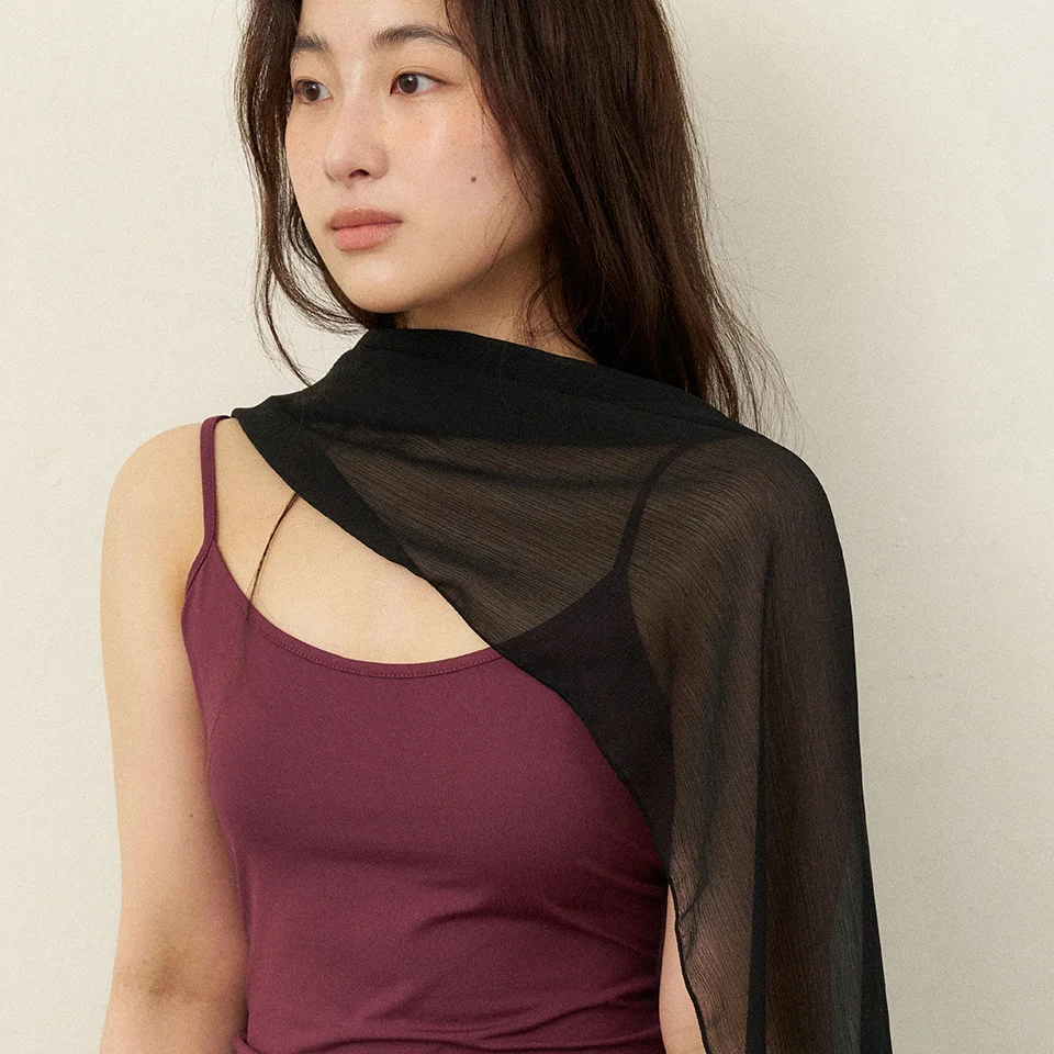 sheer dried long scarf - black