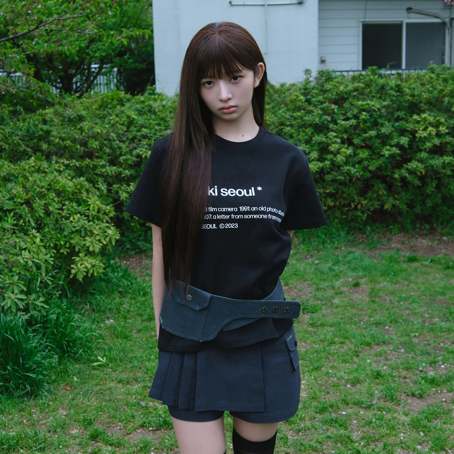 Pleats mini skort CHARCOAL