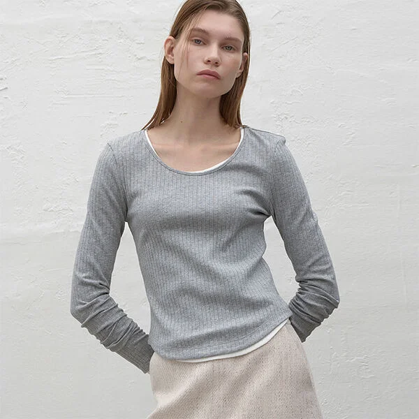 RIBBED SLIM ROUND NECK TEE(T-6765)