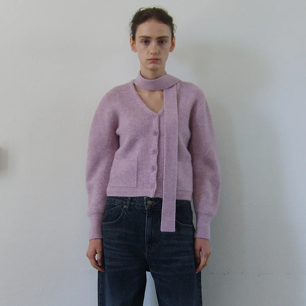 MUFFLER ALPACA KNIT CARDIGAN - PINK