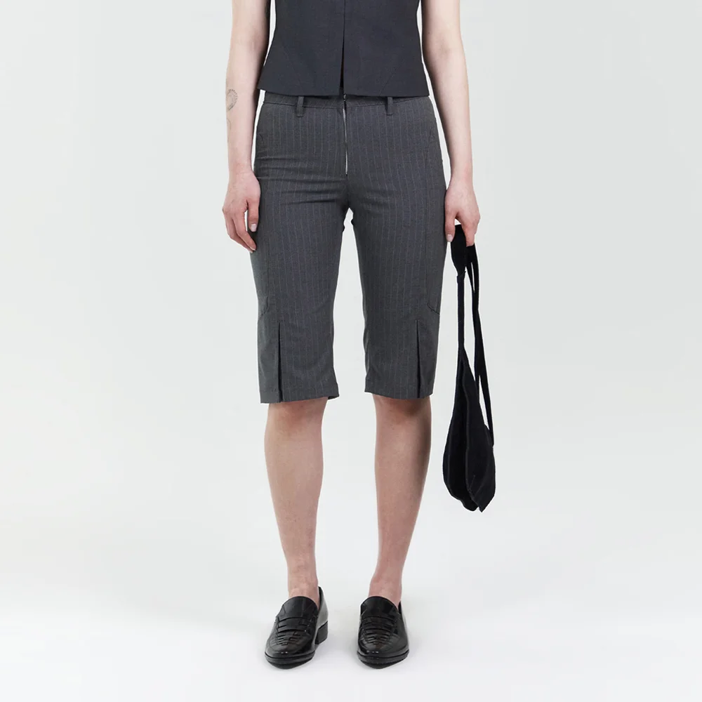 WOMENS FLARED CAPRI PANTS GREY(STRIPE)