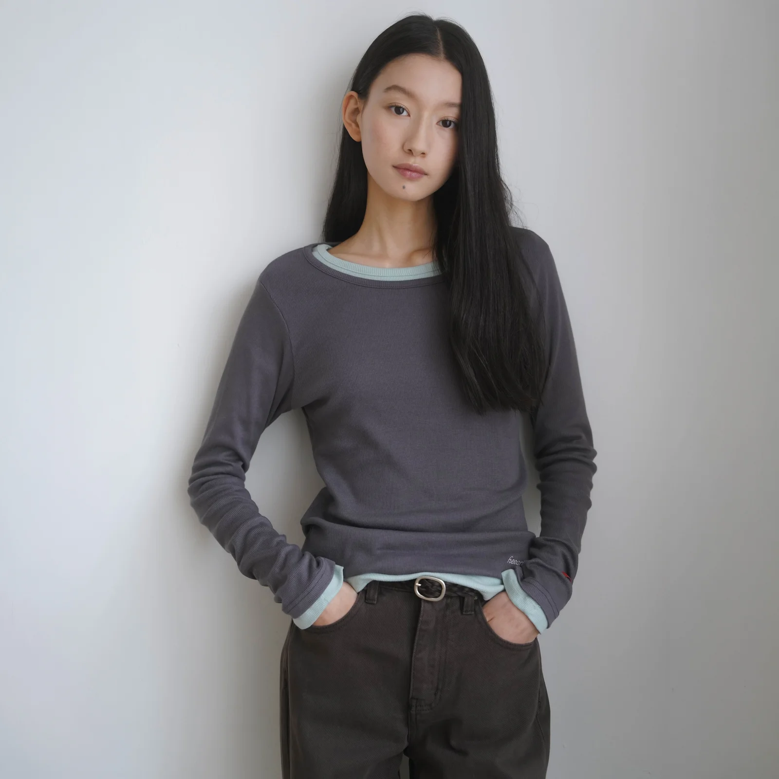 Jane 基本款 羅紋 長袖_炭灰色