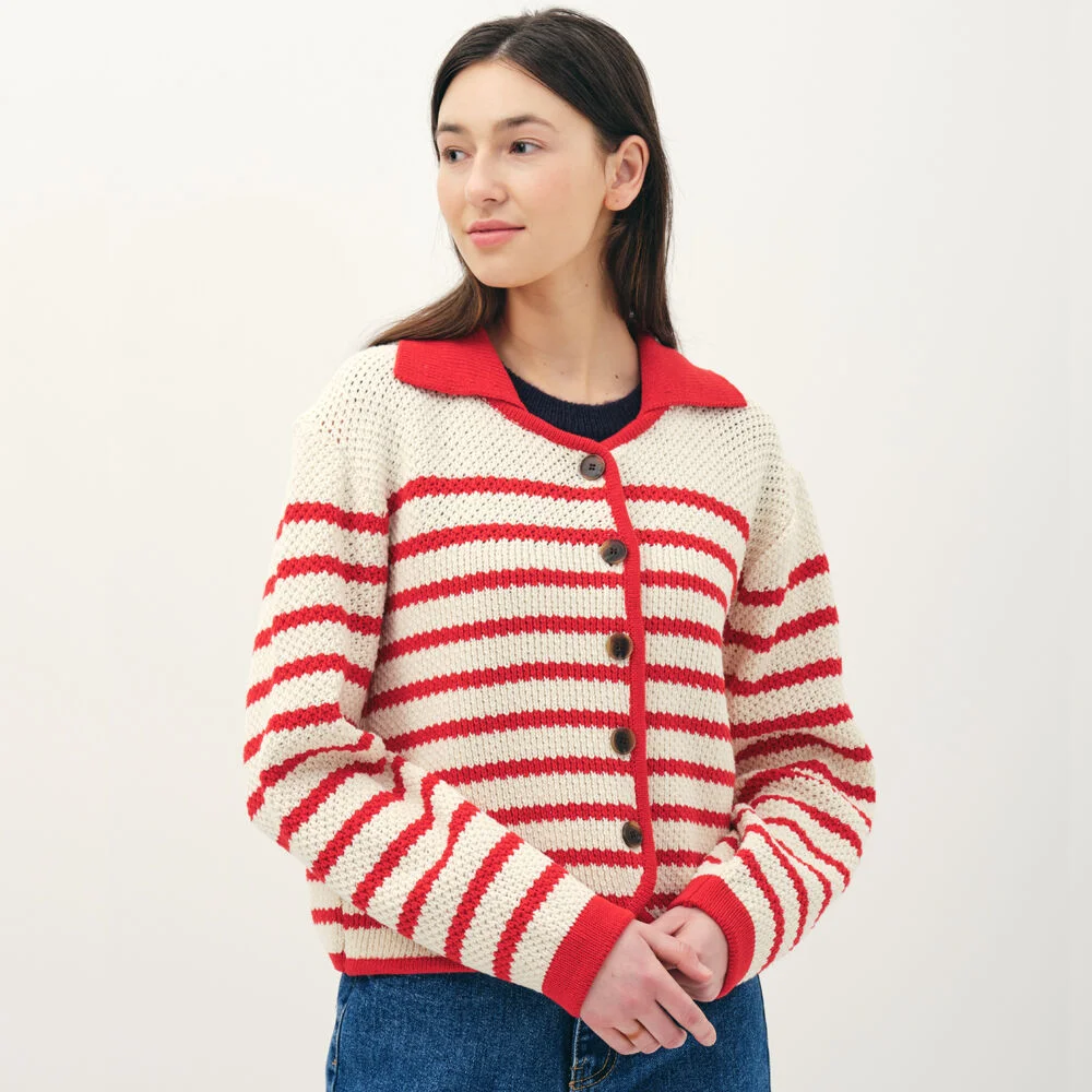 striped knit jacket_red