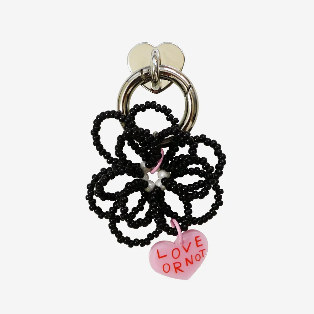 鑰匙扣&手機支架_Black Flower Beads Keyring&Tok