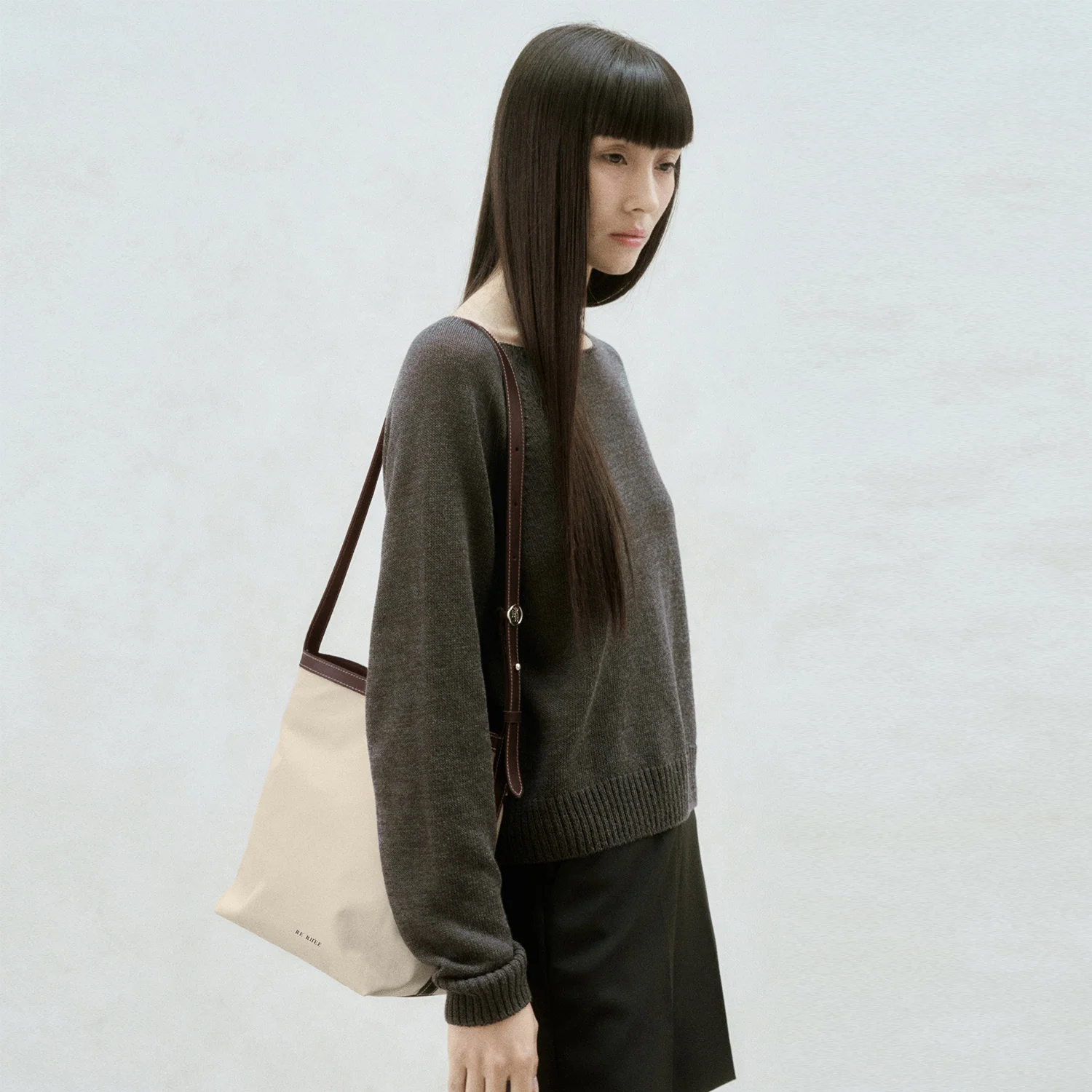 SQUARE NYLON SHOULDER BAG IVORY BEIGE