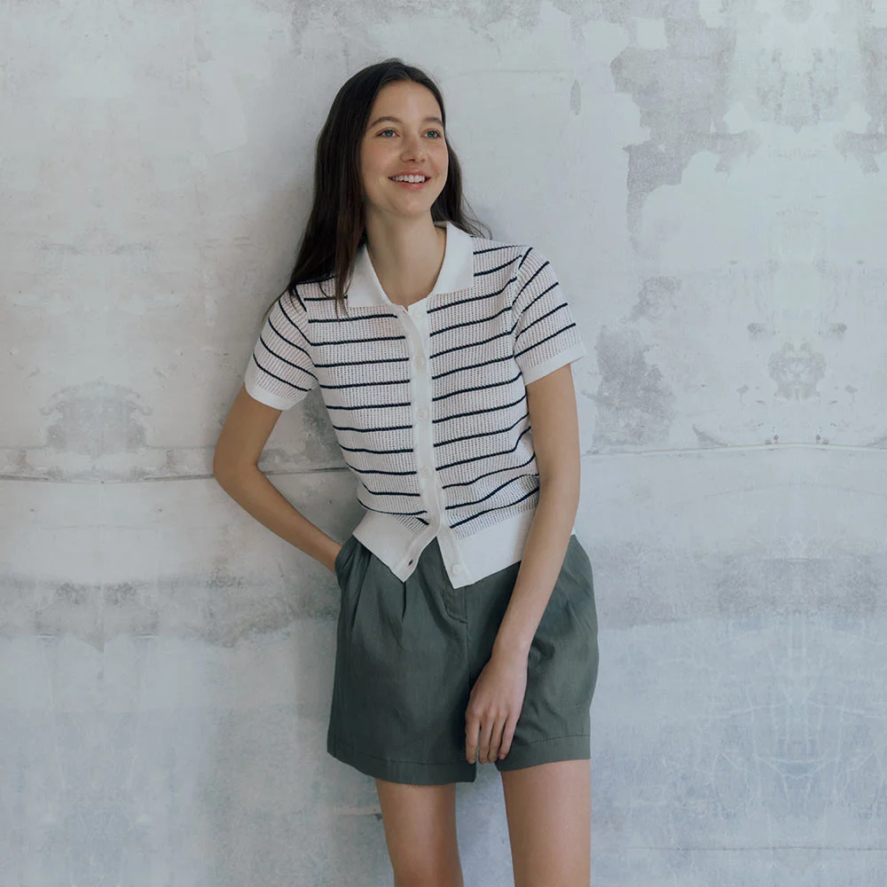 W STRIPED CARDIGAN SWEATER - WHITE (P252WKT430)
