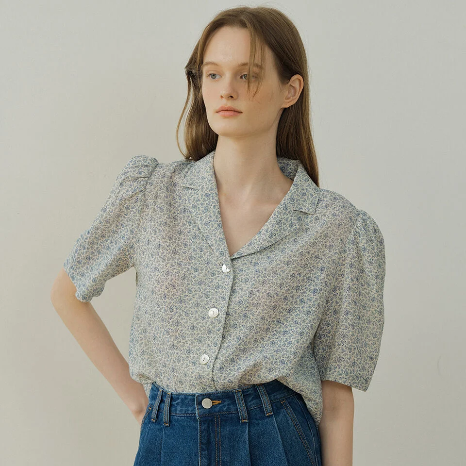 cotton puff blouse (blue)