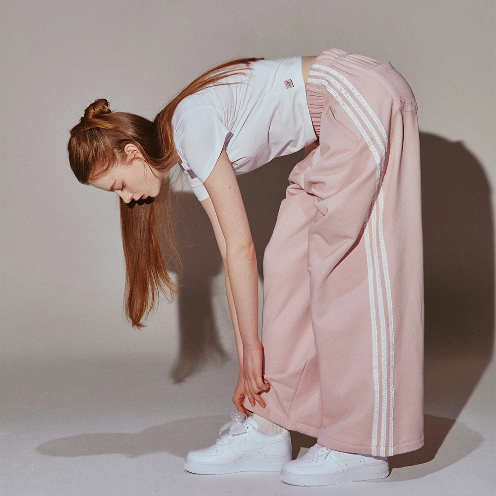 Lace Tape Track Pants Pink