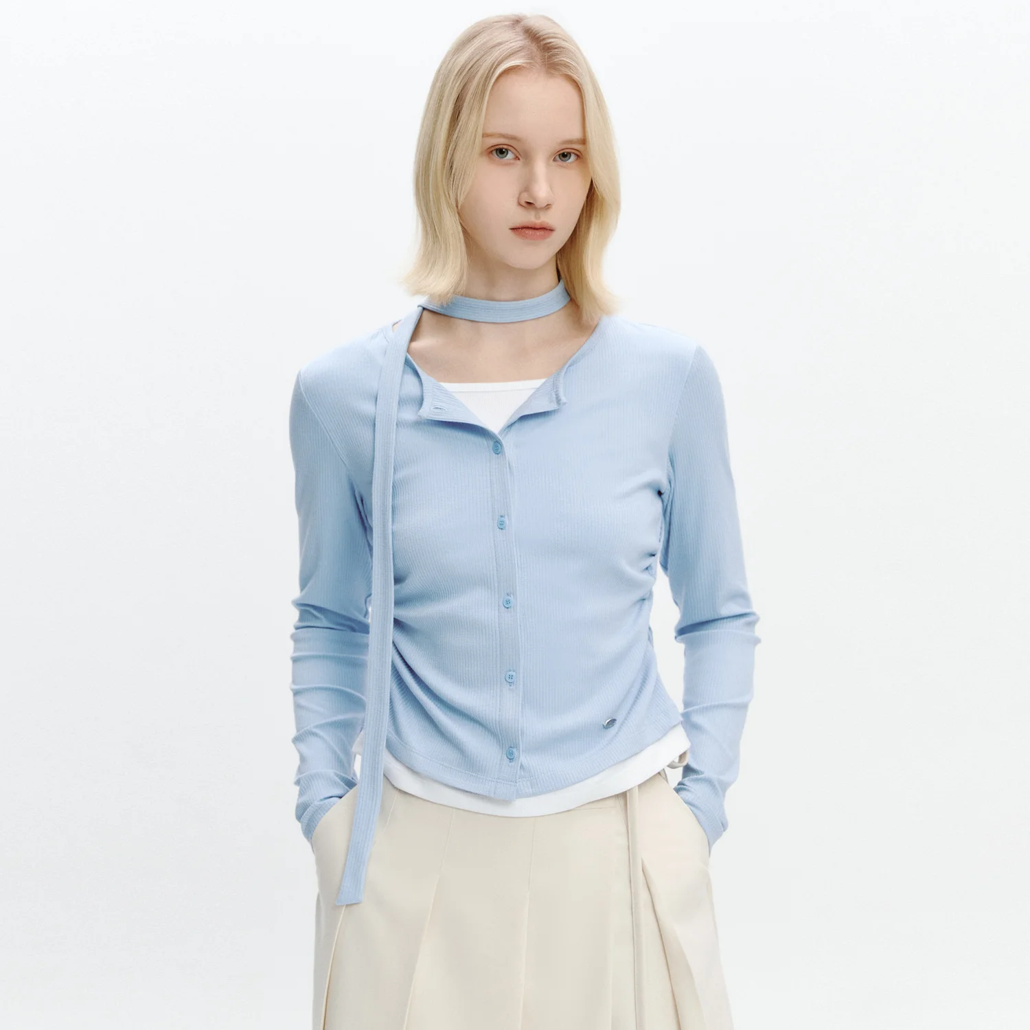 2 In 1 Cardigan Layered T-shirt LIGHT BLUE