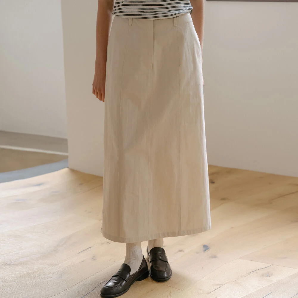 Bio wash cotton maxi skirt _Light beige