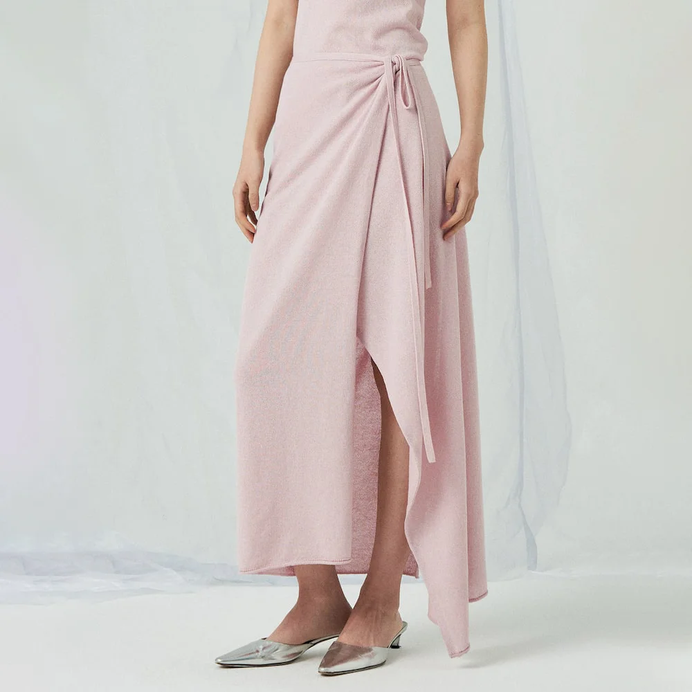 Knit Wrap Long Skirt Pink (AG4727S01X)