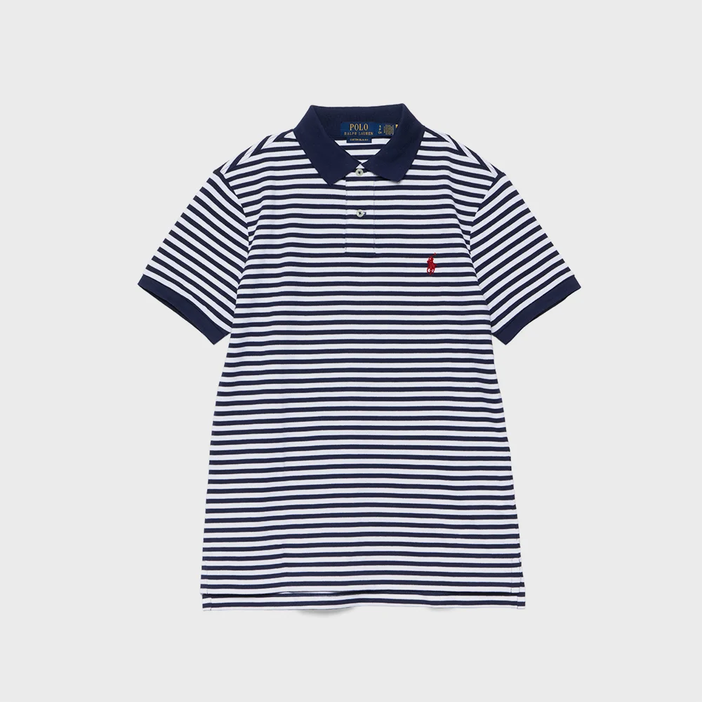 訂製 修身版型 條紋 網眼 Polo 襯衫 (NAVY-410)