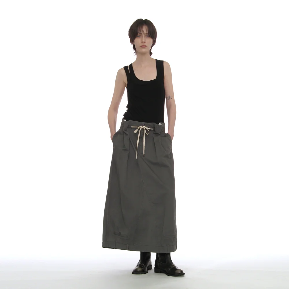 INVERTED DRAWSTRING MAXI SKIRT_CHARCOAL