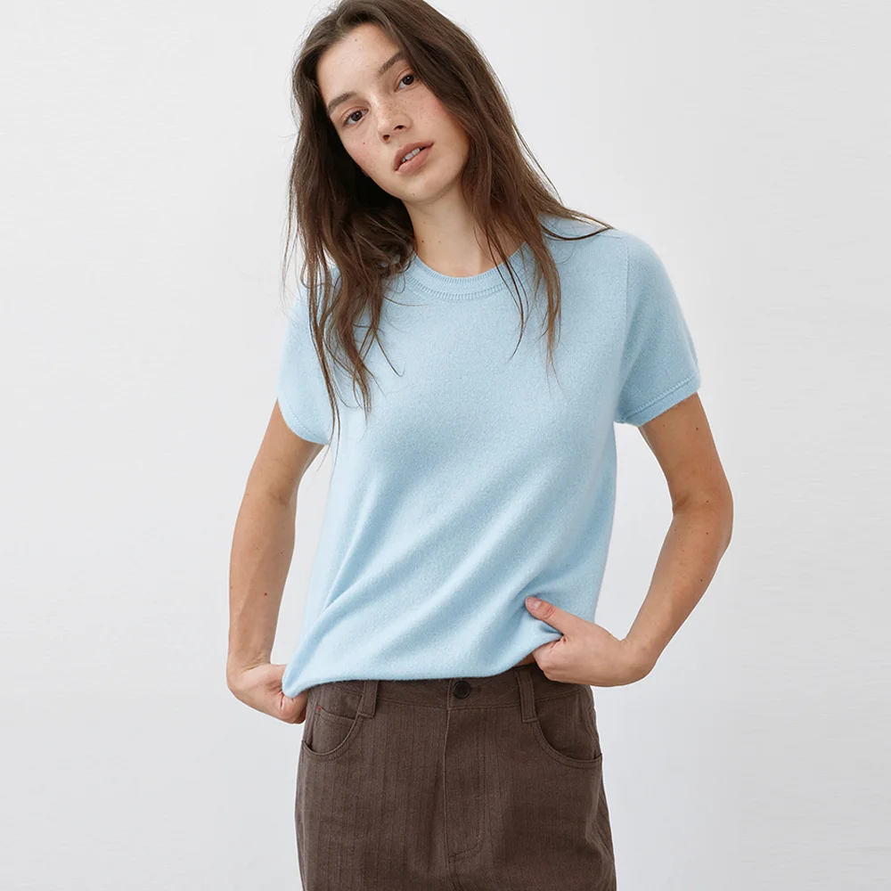 100% Baby Cashmere Half Sleeve (Light Blue)