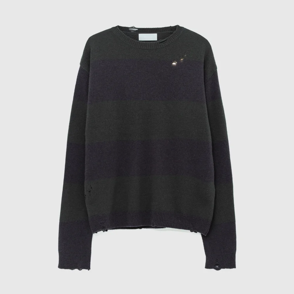 Distressed Stripe Sweater (Green x Grey)