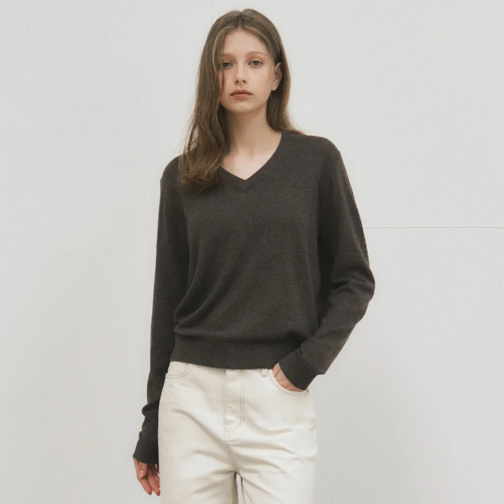 Loe Angora Blend V-neck Knit_BROWN(WC25-KN44)