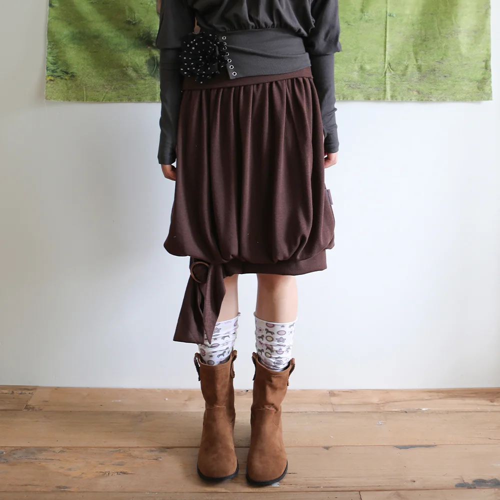 BALLOON KNIT BELT SKIRT CHOCO