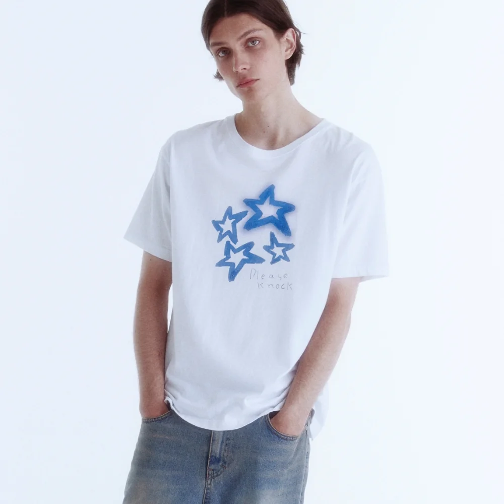 Star Shine Embo Print T-Shirt_white