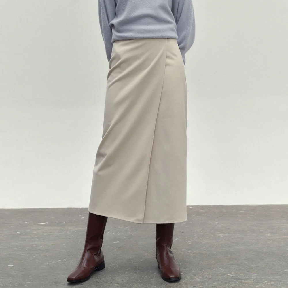 FAKE WRAP SOFT SKIRT_CREAM