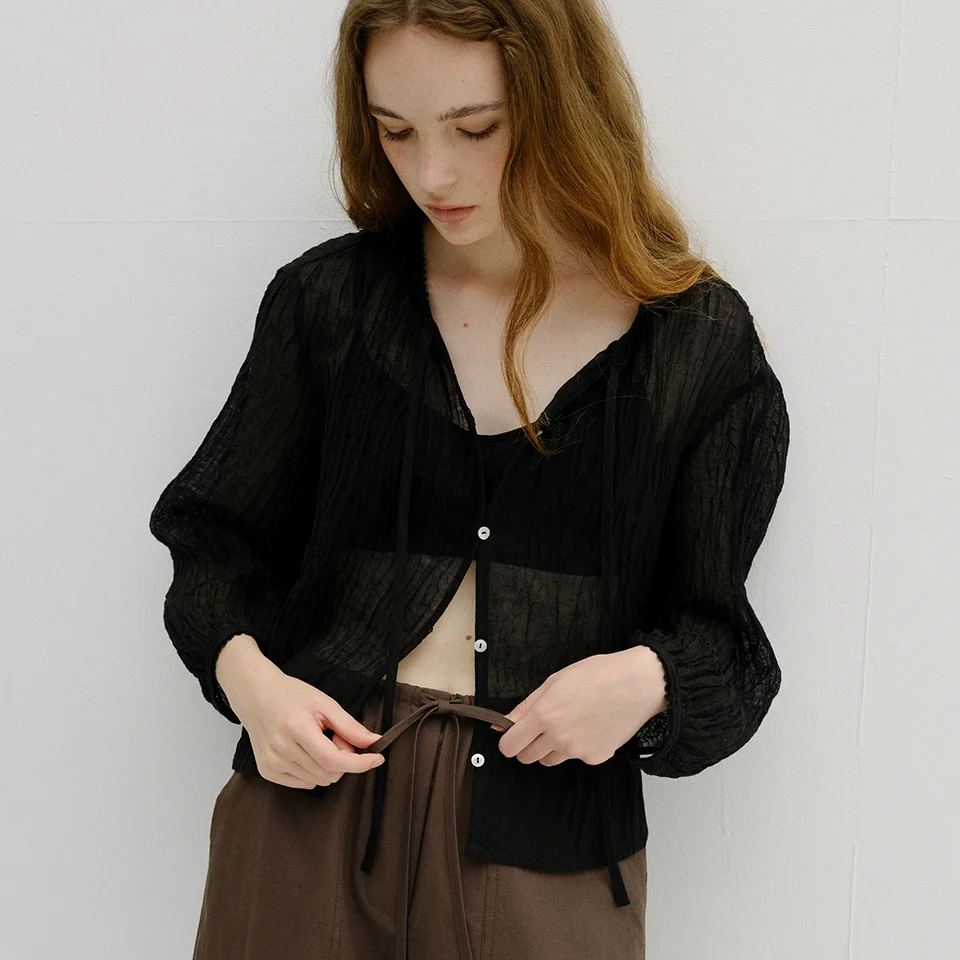 wrinkled linen blouse (black)