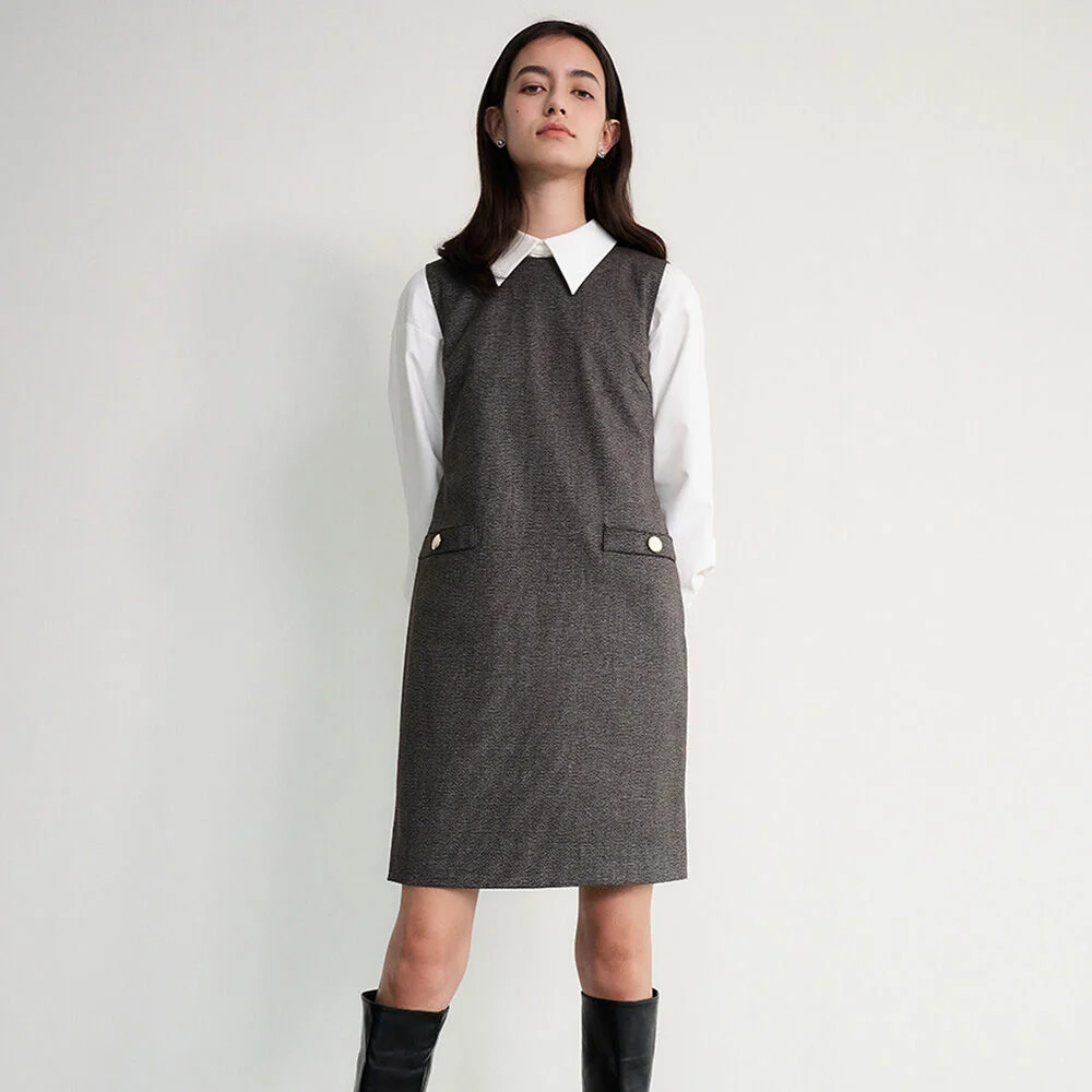 004 LUX Wool-Blend Tweed Midi Dress (Brown)
