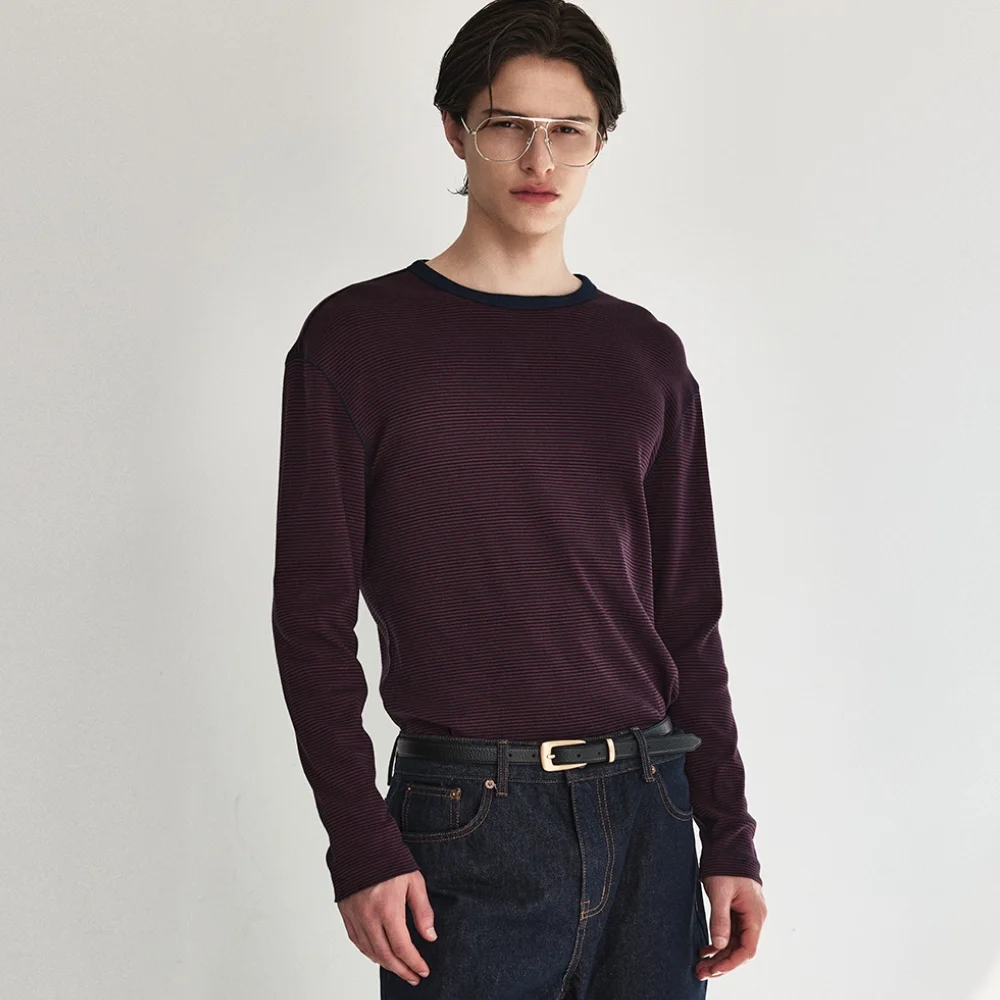Blend Stripe Long Sleeve Top_Scarlet Navy