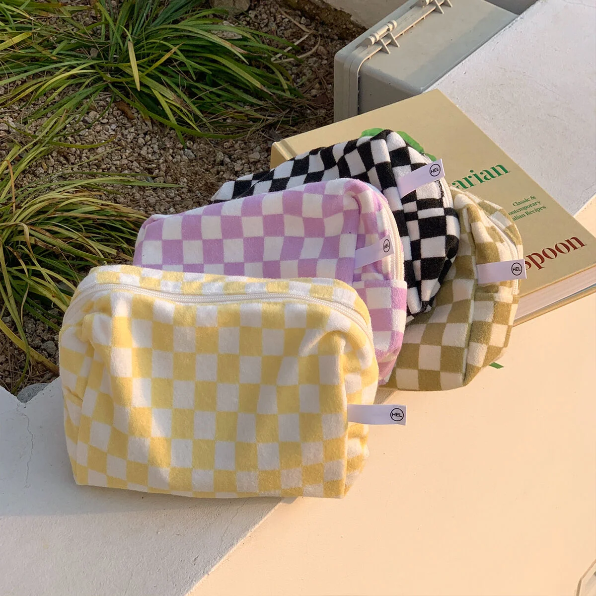 Checker board terry pouch - 4color