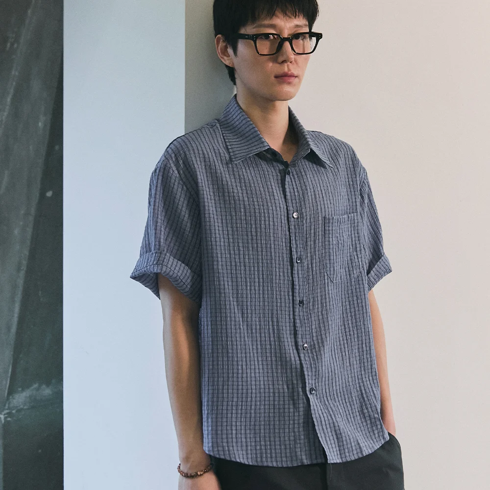 Bluesf crinkle check short sleeve shirt