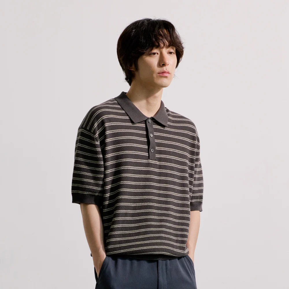 HARD TWIST 2LINE STRIPE POLO KNIT