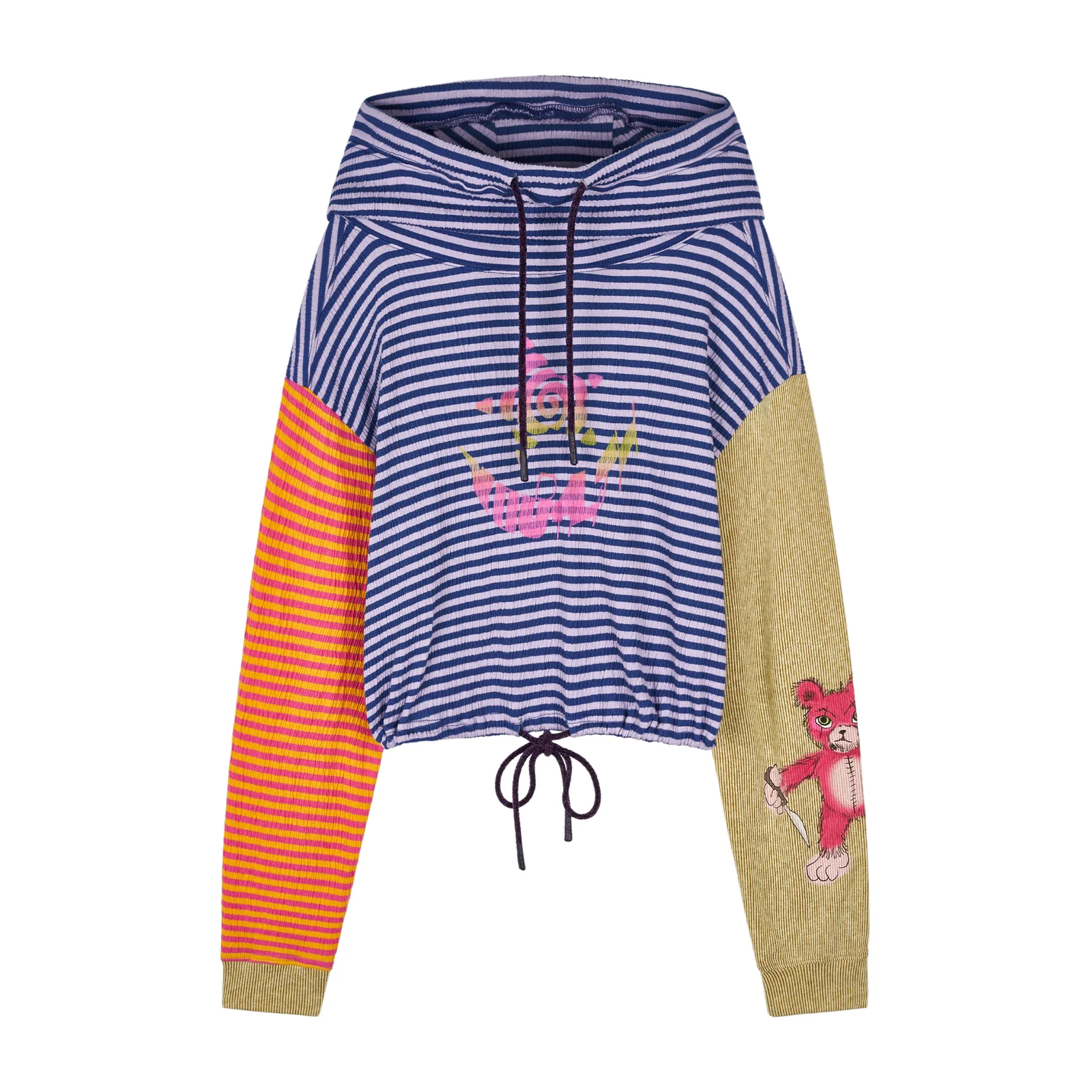 Stripe string cropped hoodie_purple