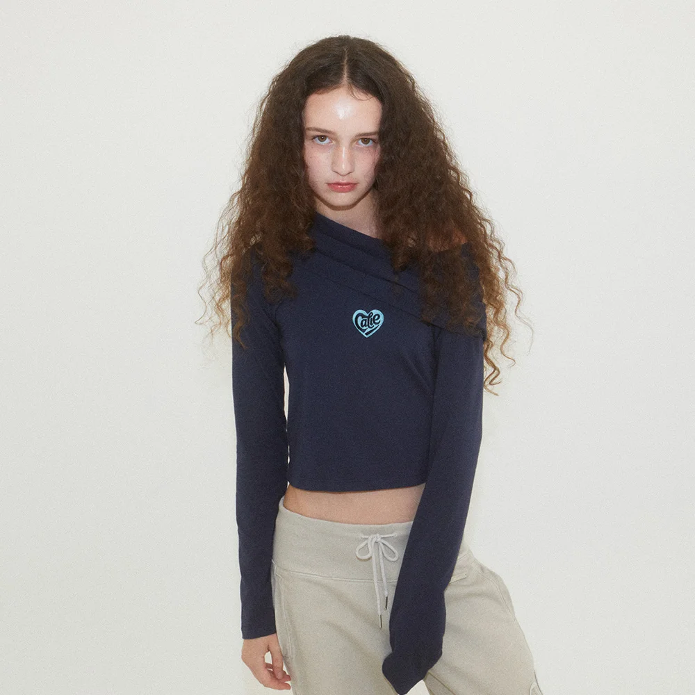 OPEN SHOULDER HOOD T-SHIRT NAVY