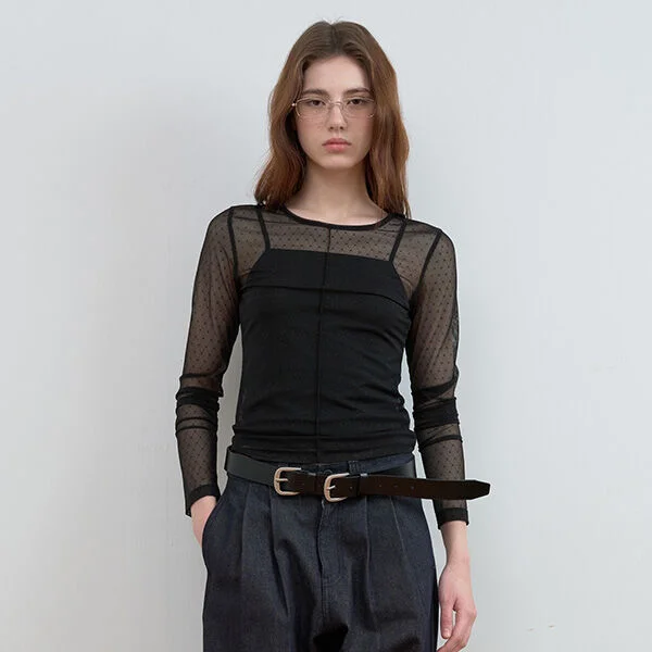 DOT SHEER LONG SLEEVE BLACK