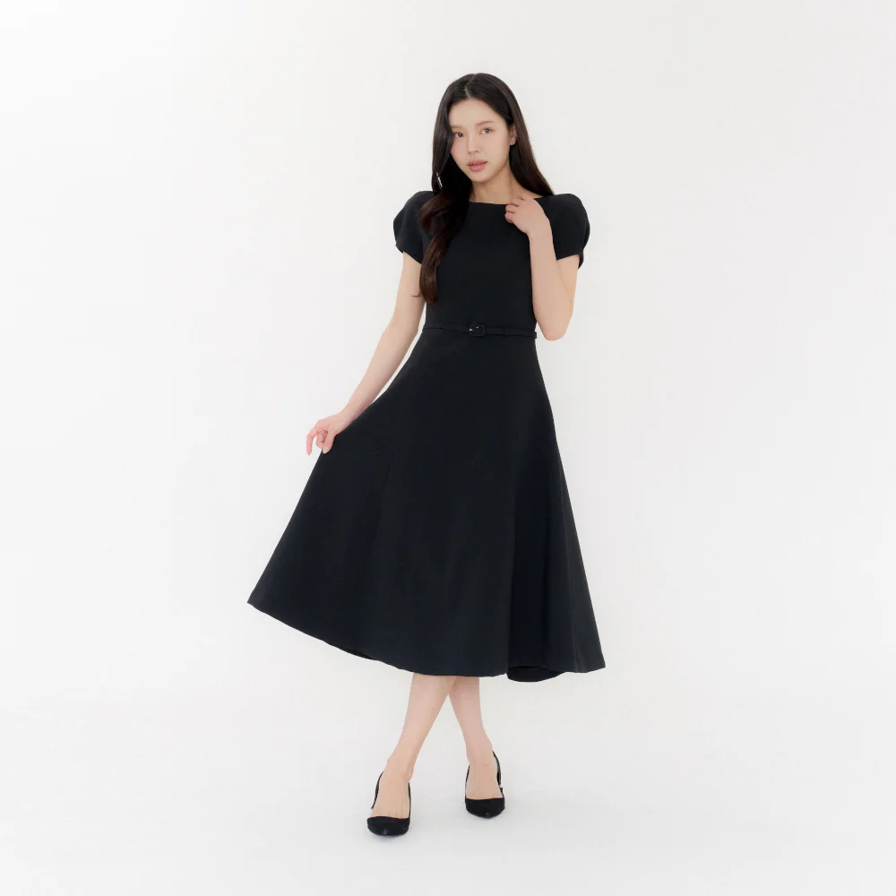 Cap-sleeve Flare Dress / Black(3color)