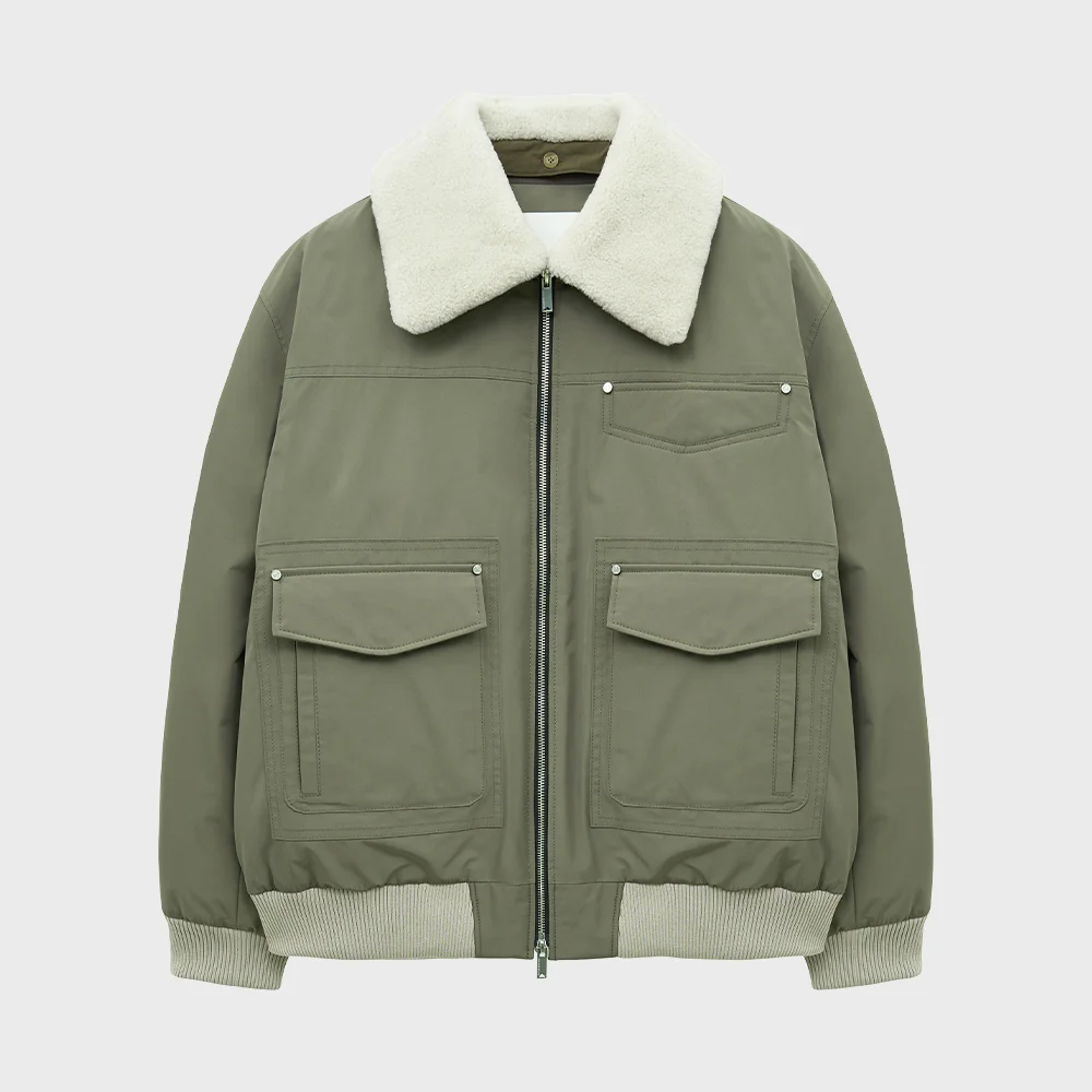 SHEARLING COLLAR DOWN JACKET (KHAKI)