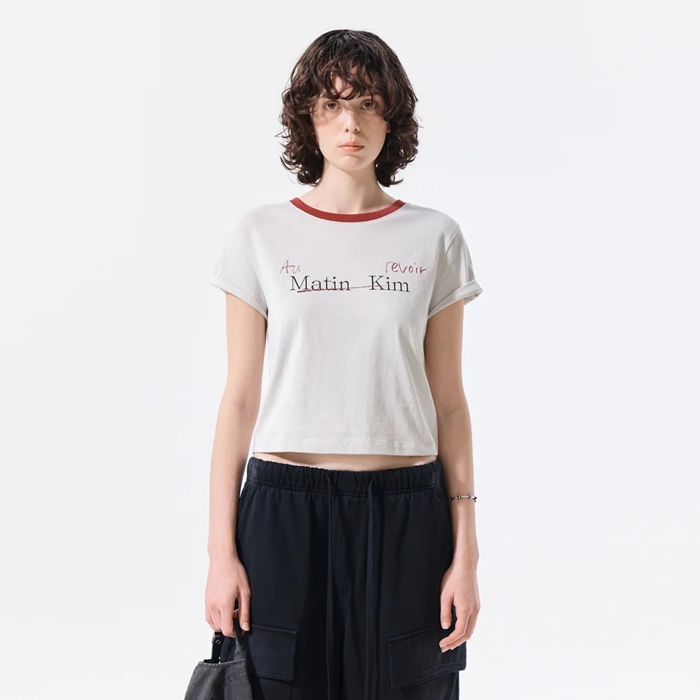 TONAL RIB LOGO CROP TOP IN GREY