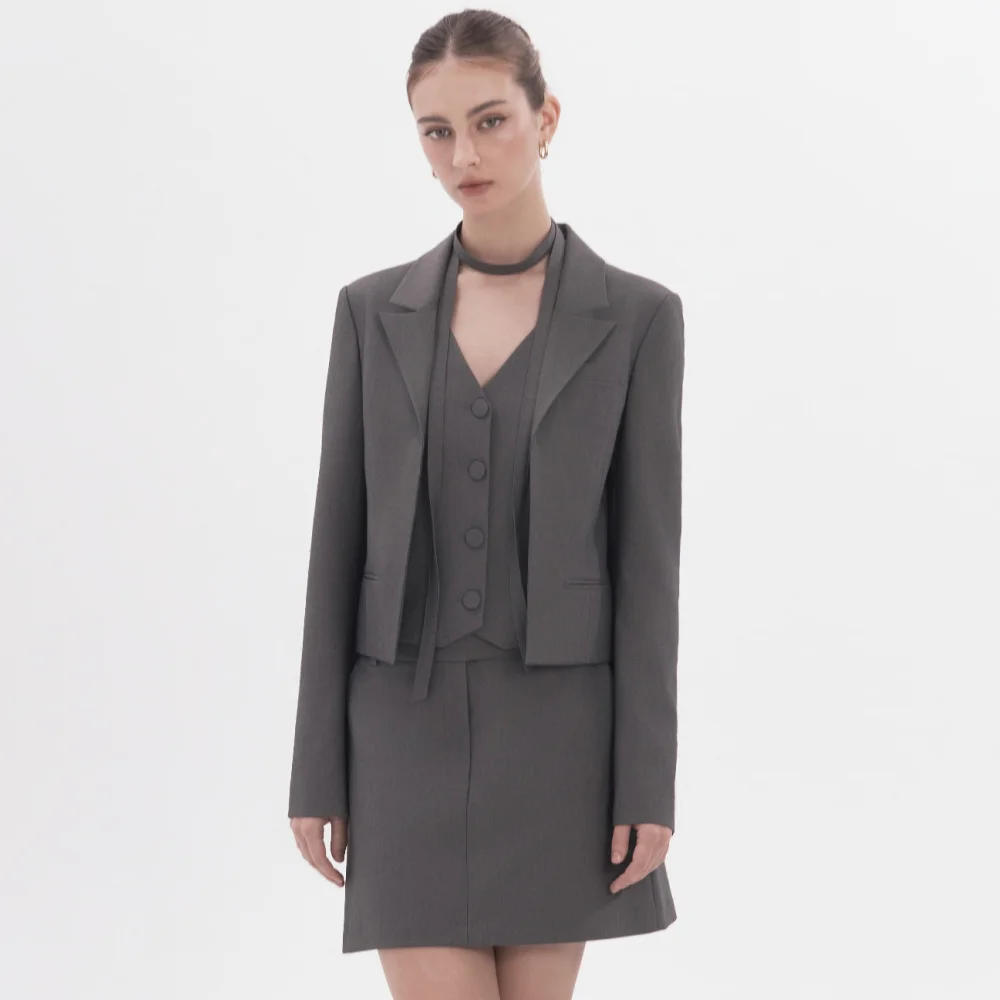 Layered Tailored Vest Jacket - Grey