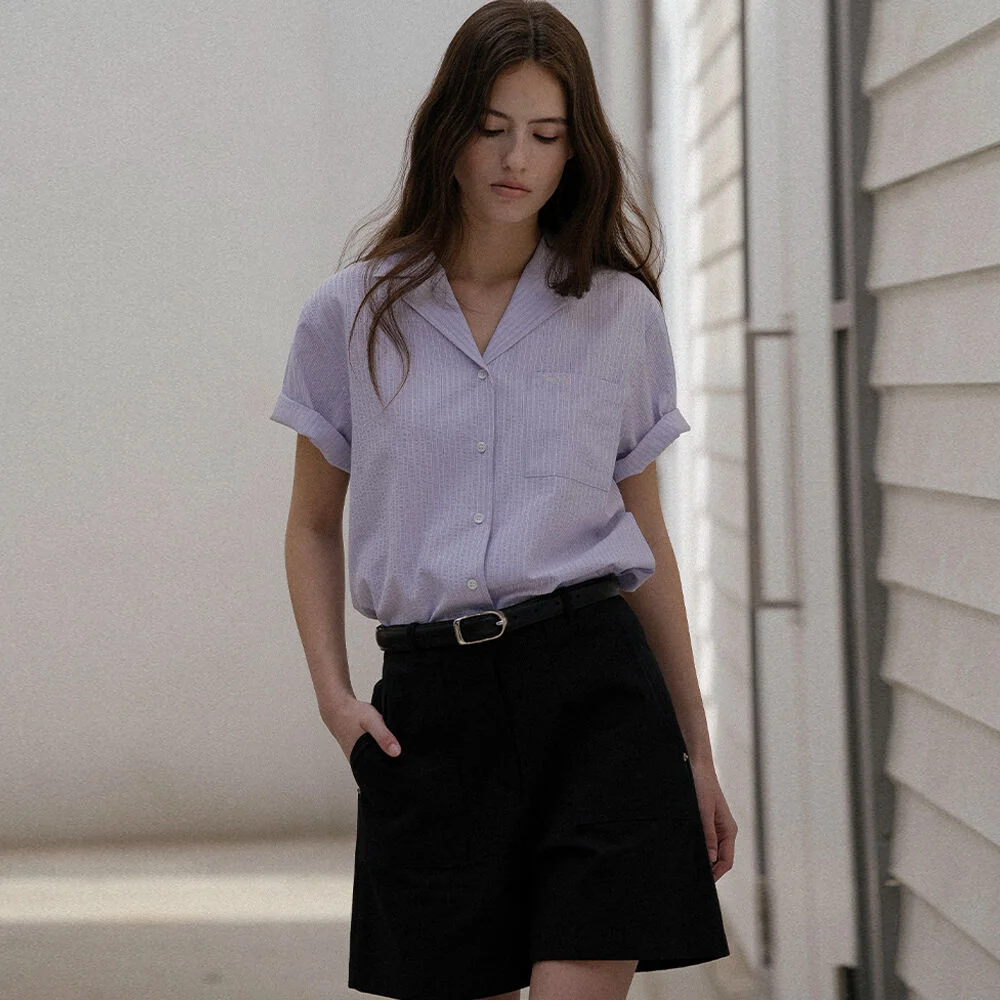 V-collar seersucker shirt _Purple