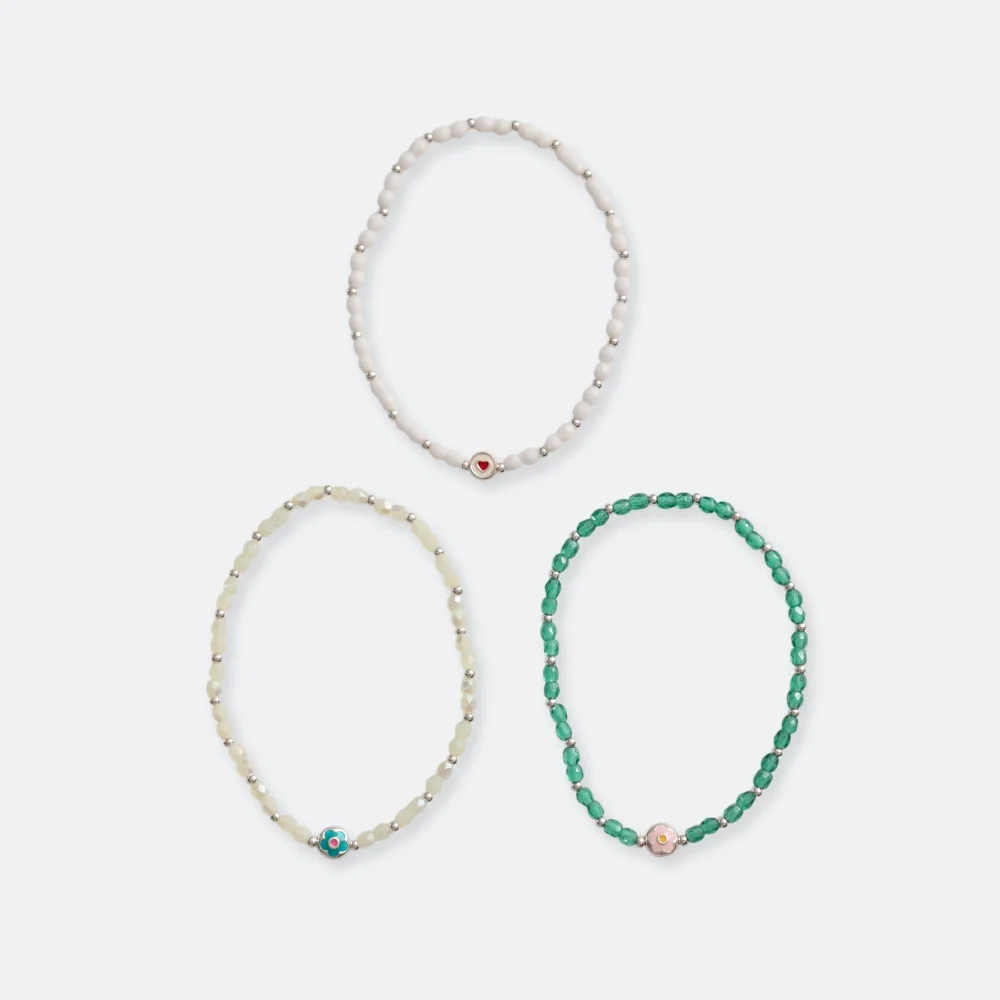 Heart, Flower silver charm silver ball beads Bracelet 925銀色 心形 花卉 吊飾 銀珠 鬆緊帶 串珠 手鏈