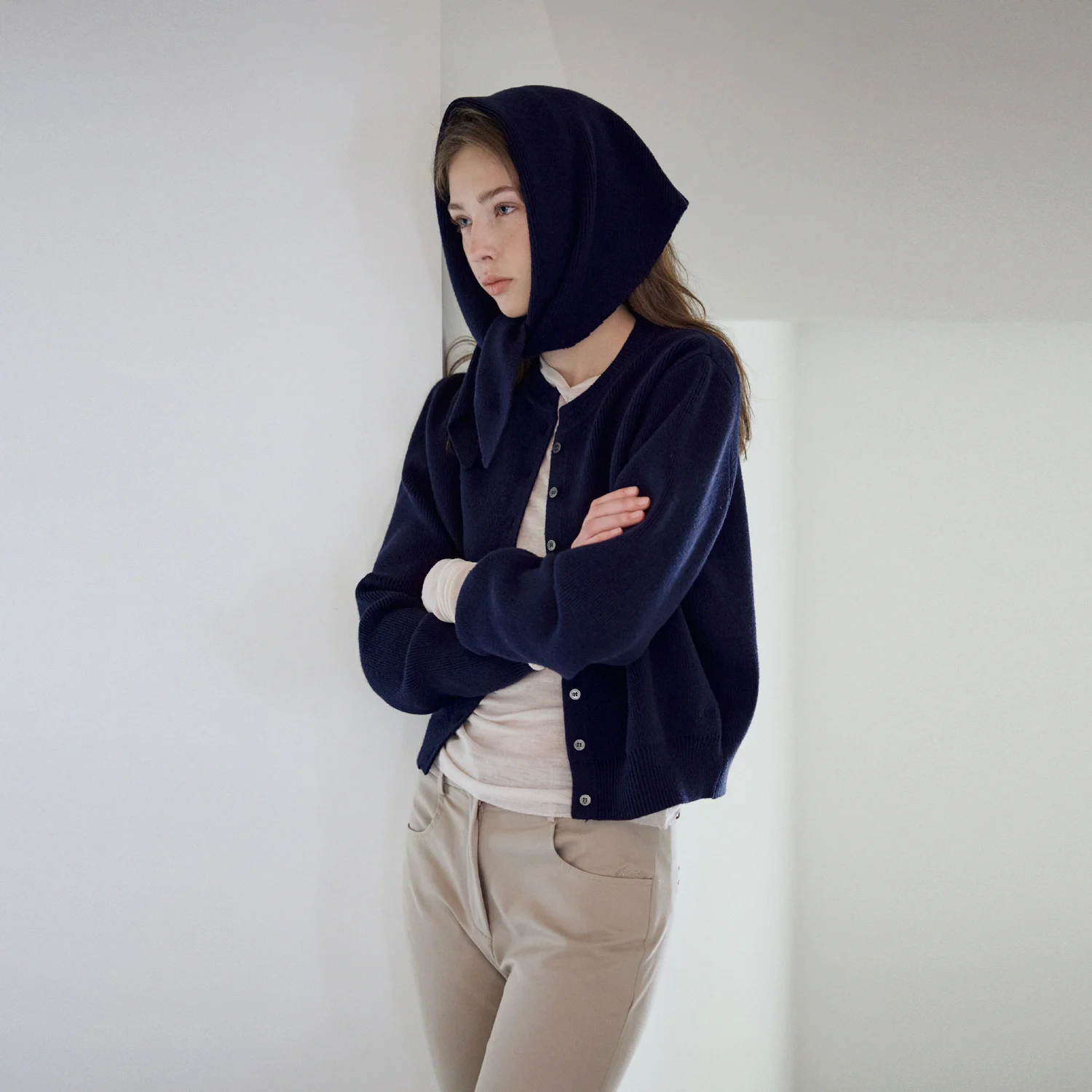必備款 圓領 開襟外套_Deep Navy