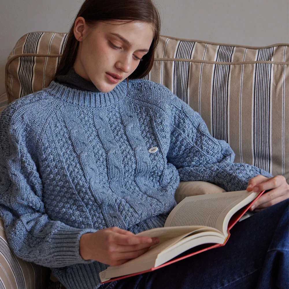 STANDARD FIT CABLE KNIT_3COLORS_SKY BLUE