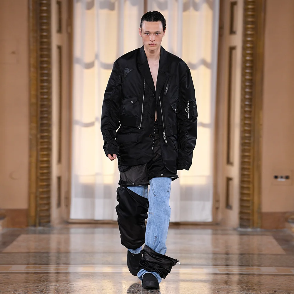 DETACHABLE PATCHWORK CARGO PANTS apa697m(BLACK)