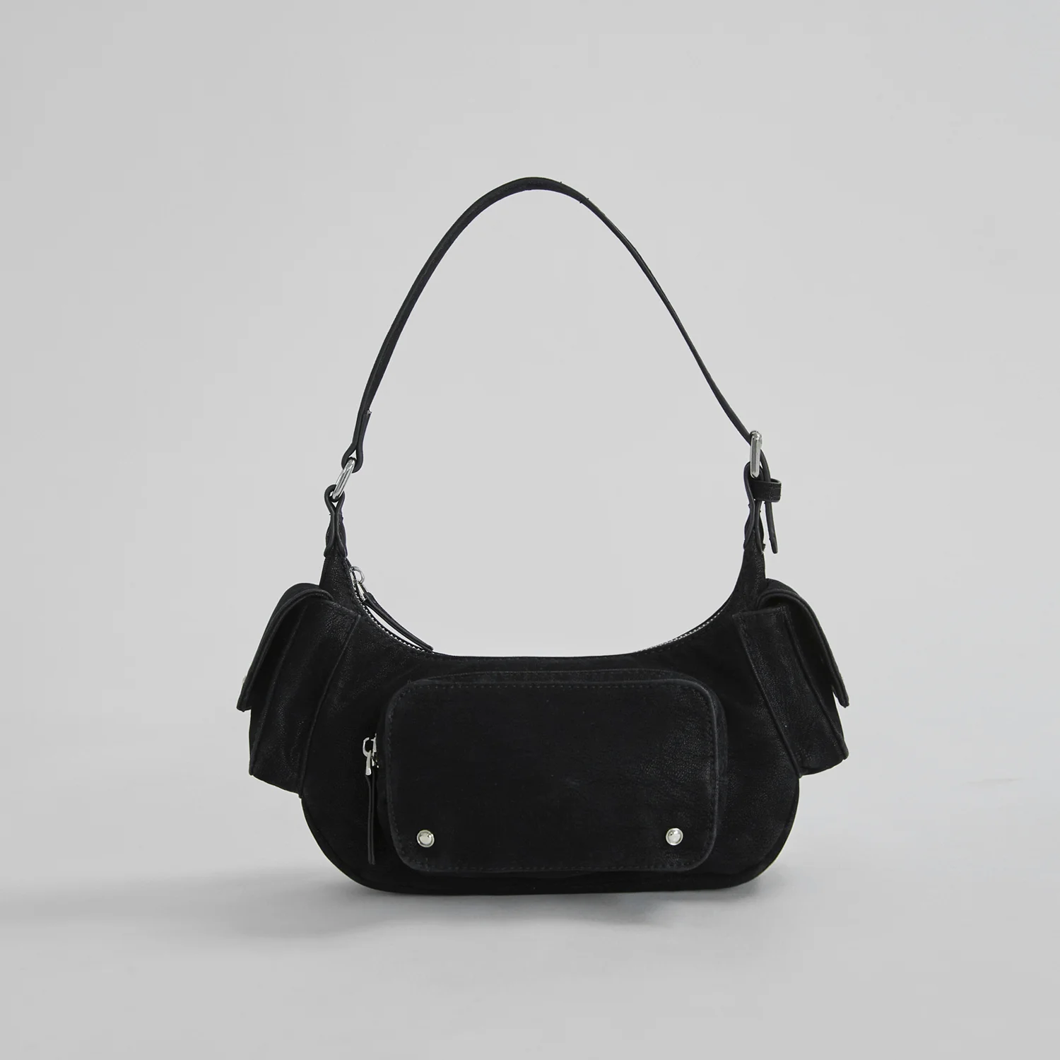 鉚釘 口袋 Hobo Bag_Subtle Black