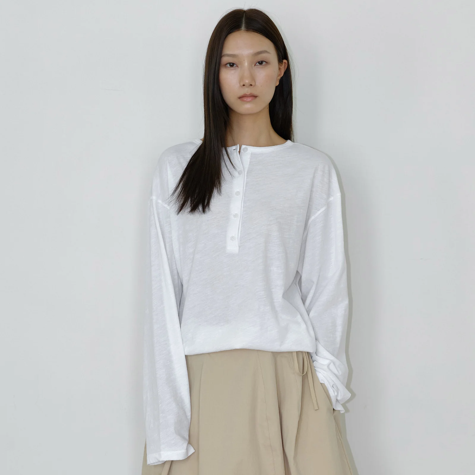 SLUB OVERSIZED HENLEY T-SHIRT / WHITE