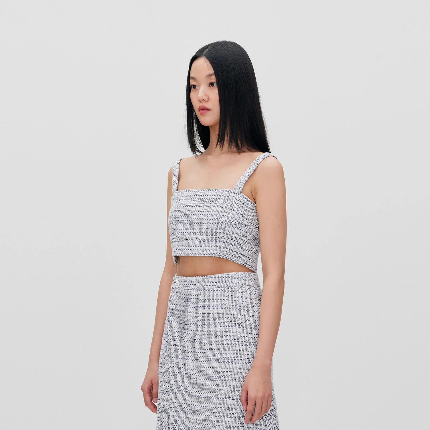 SQUARE NECK CROPPED TWEED TOP