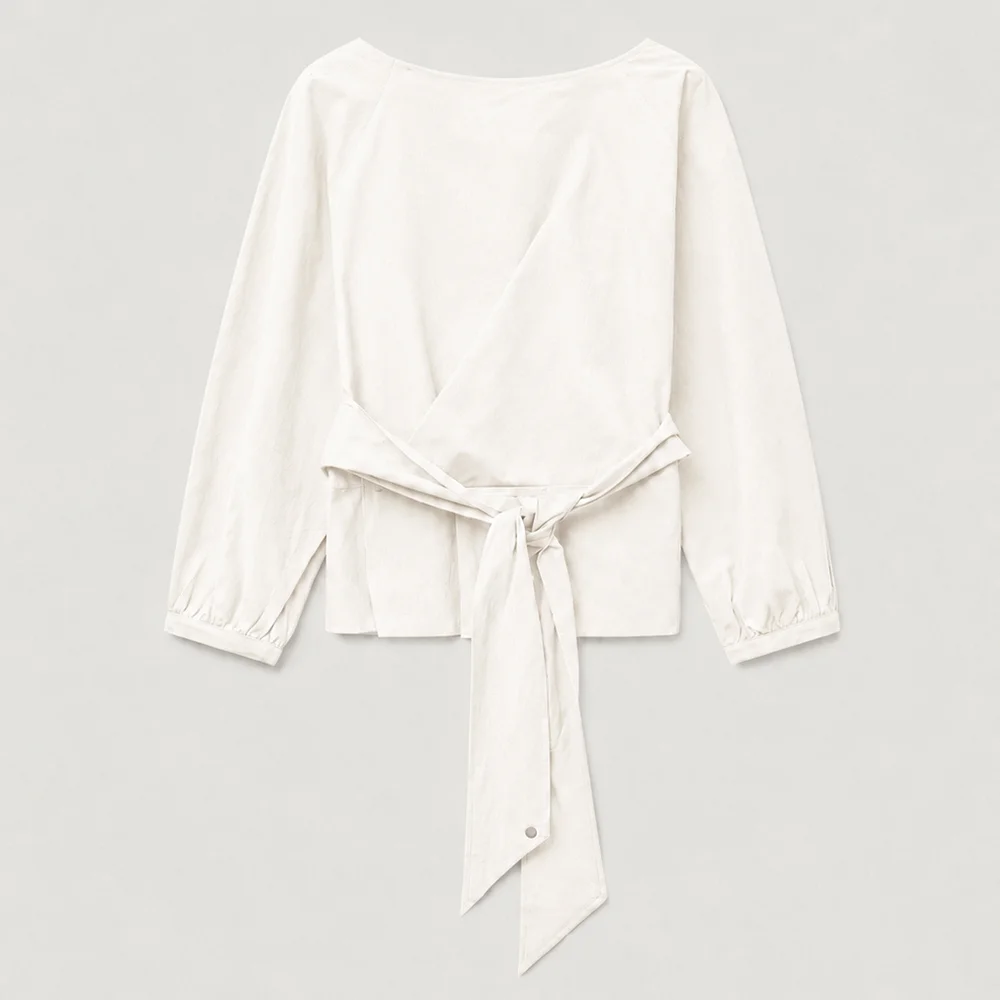 Off-shoulder wrap blouse_ivory