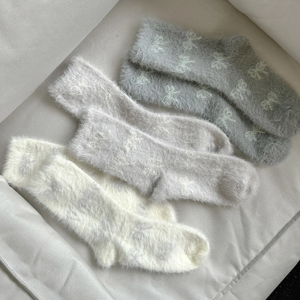蝴蝶結 睡眠 襪 Fluffy 2雙 3color
